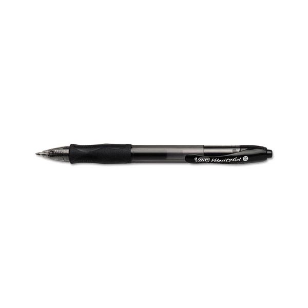 Bic Gelocity Original Long Lasting Retractable Gel Pens, Medium Point, 0.7  Mm, Black Barrel, Black Ink, Pack Of 12