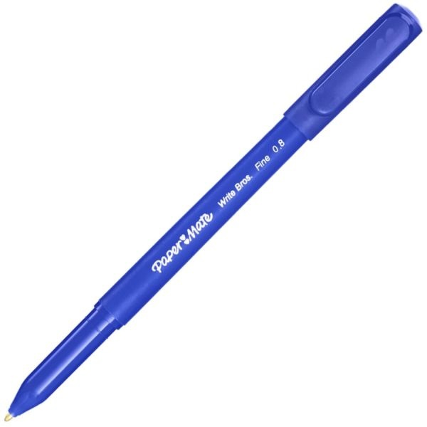 Paper Mate Write Bros. Ballpoint Pen, Stick, Fine 0.8 Mm, Blue Ink, Blue Barrel, Dozen
