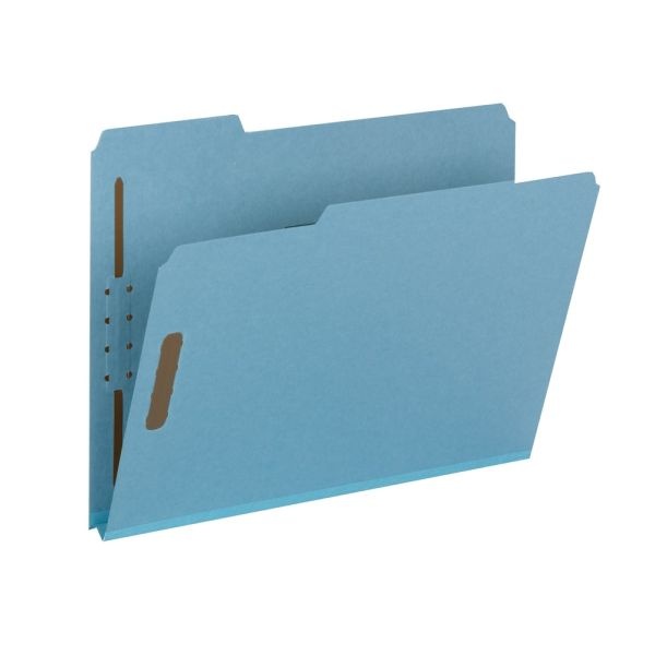 Smead Pressboard Fastener Folders, 1" Expansion, 8 1/2" X 11", Letter, 100% Recycled, Blue, Box Of 25