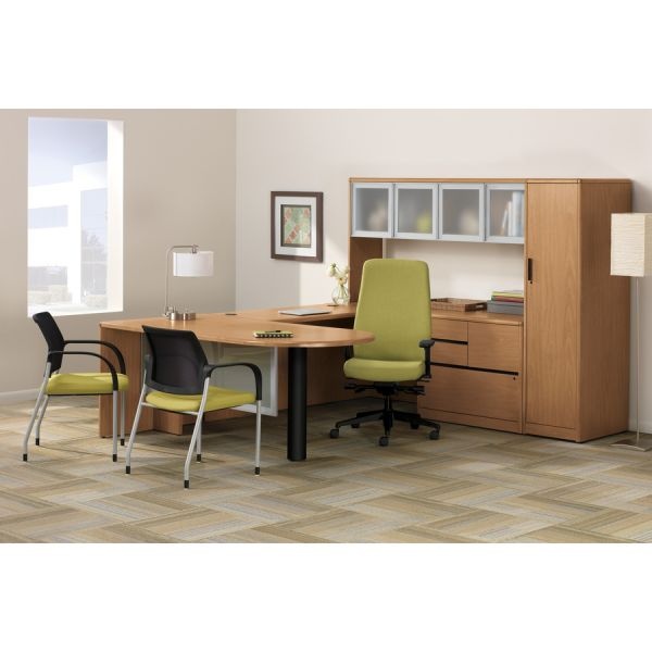 Hon 10700 Series "L" Workstation Desk With Three-Quarter Height Pedestal On Left, 66" X 30" X 29.5", Harvest