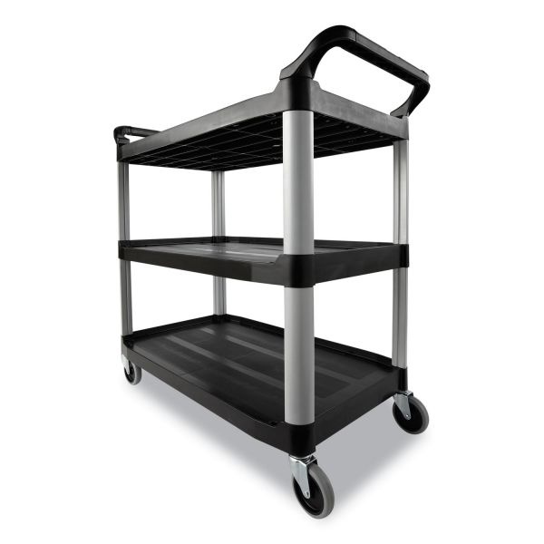 Rubbermaid Commercial Three-Shelf Service Cart, Plastic, 3 Shelves, 200 Lb Capacity, 18.63" X 33.63" X 37.75", Black