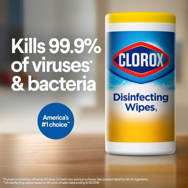 Clorox Disinfecting Wipes, 7 X 8, Crisp Lemon, 35/Canister