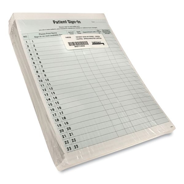 Tabbies Patient Sign-In Label Forms, Two-Part Carbon, 8.5 X 11.63, Green Sheets, 125 Forms Total