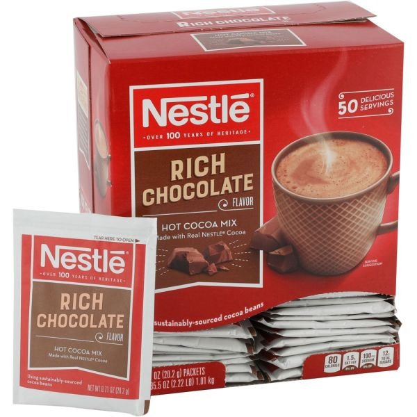 Nestlé Rich Chocolate Hot Cocoa, 0.71 Oz, Box Of 50 Packets