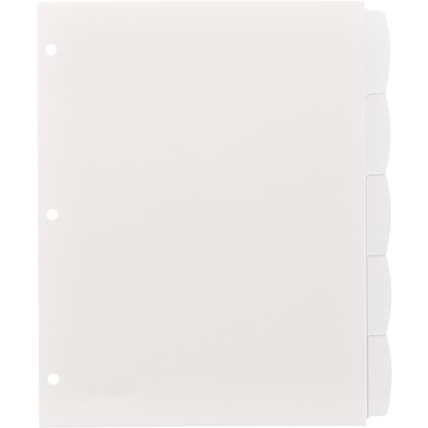 Avery Durable Write-On Plastic Dividers With Erasable Tabs, 8 1/2" X 11", White, 5 Tabs
