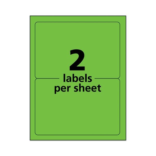 Avery High-Visibility Permanent Shipping Labels, 5952, 5 1/2" X 8 1/2", Neon Green, Pack Of 200