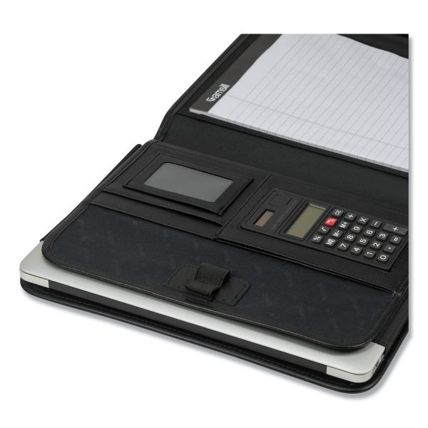 Samsill Professional Tri-Fold Padfolio W/Calculator, Writing Pad, Vinyl, Black