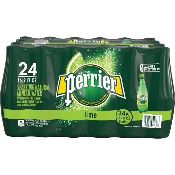Perrier Flavored Sparkling Mineral Water, Lime Flavor, 0.5 L Bottles, 24 Bottles/Carton