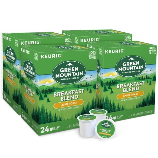 Green Mountain Coffee Single-Serve Coffee K-Cups, Breakfast Blend, Carton Of 4 Cups, Box Of 24 Cartons