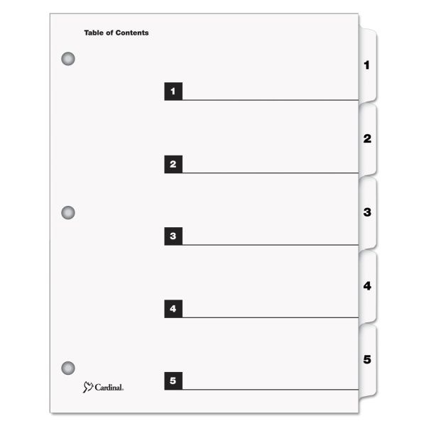 Cardinal Onestep Printable Table Of Contents And Dividers, 5-Tab, 1 To 5, 11 X 8.5, White, White Tabs, 1 Set