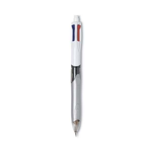 Bic 4-Color Pen/Pencil, #2Hb Pencil Lead, 0.7 Mm Medium Point, White/Gray/Black Barrel, Black/Blue/Red Ink