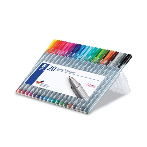 Staedtler Triplus Fineliner Porous Point Pen, Stick, Extra-Fine 0.3 Mm, Assorted Ink Colors, Silver Barrel, 20/Pack