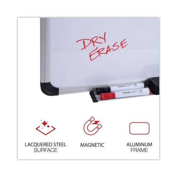 Universal Deluxe Porcelain Magnetic Dry Erase Board, 36 X 24, White Surface, Silver/Black Aluminum Frame