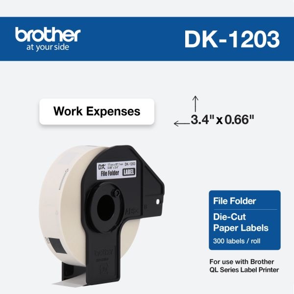 Brother Dk-1203 File Folder Labels, Dk1203, White, 3 7/16" X 11/16", Pack Of 300
