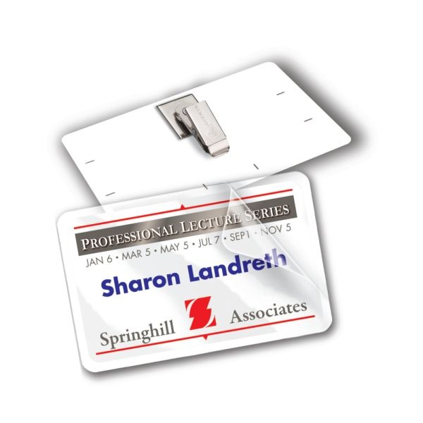Avery Customizable Self-Laminating Name Badges, 5362, 2.25" X 3.5", White, 30 Name Tags With Clips