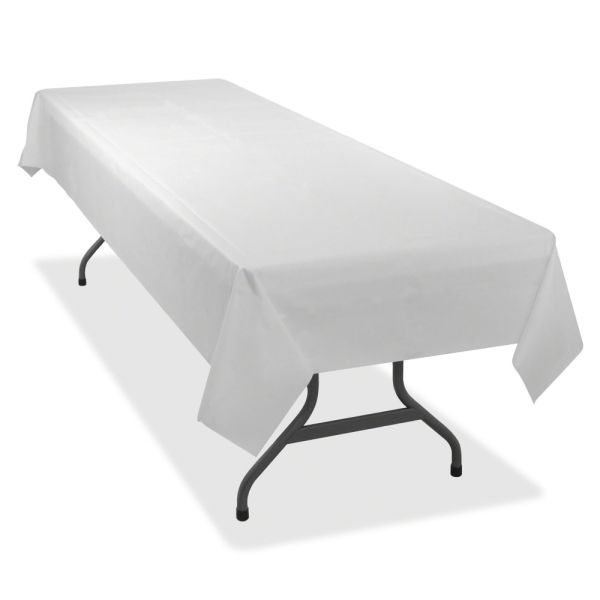 Table Mate Plastic Table Covers, 54" X 108", White, Pack Of 6