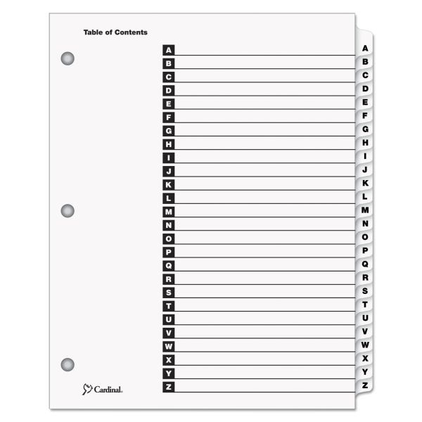 Cardinal Onestep Printable Table Of Contents And Dividers, 26-Tab, A To Z, 11 X 8.5, White, White Tabs, 1 Set