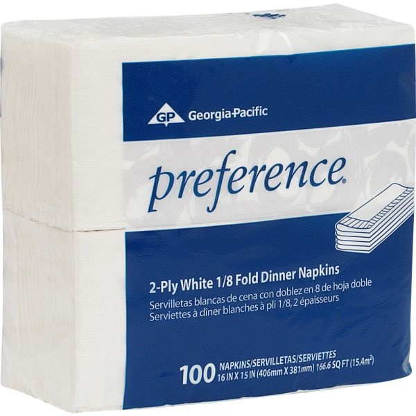 Gp Pro Dixie 1/8-Fold 2-Ply Dinner Napkins, 100% Recycled, White, Pack Of 100