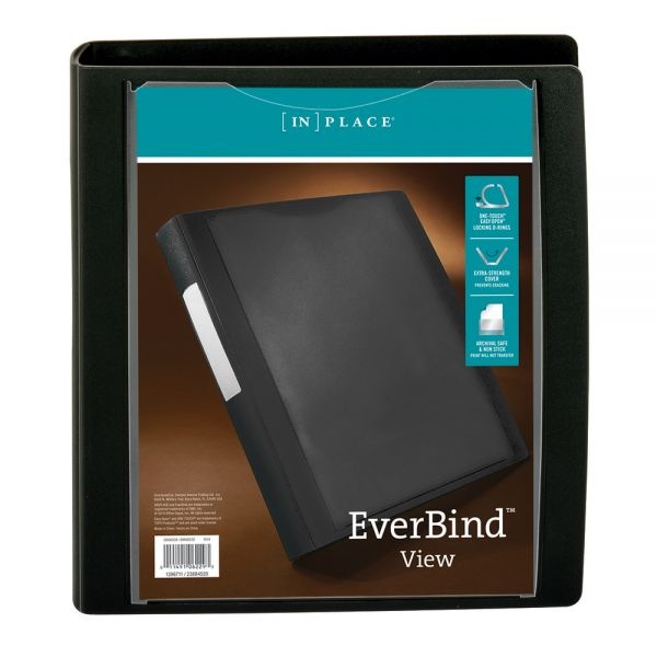 [In]Place Everbind View 3-Ring Binder, 1 1/2" D-Rings, Black