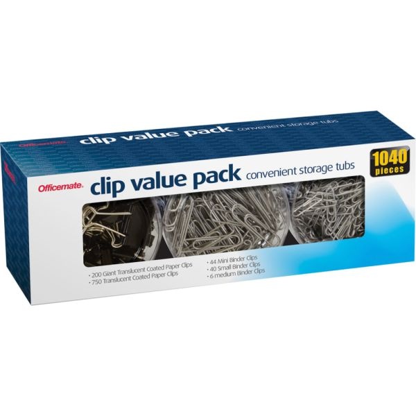 Officemate Clip Value Pack, 1", 10 Sheet Capacity, Assorted, Pack Of 1,040