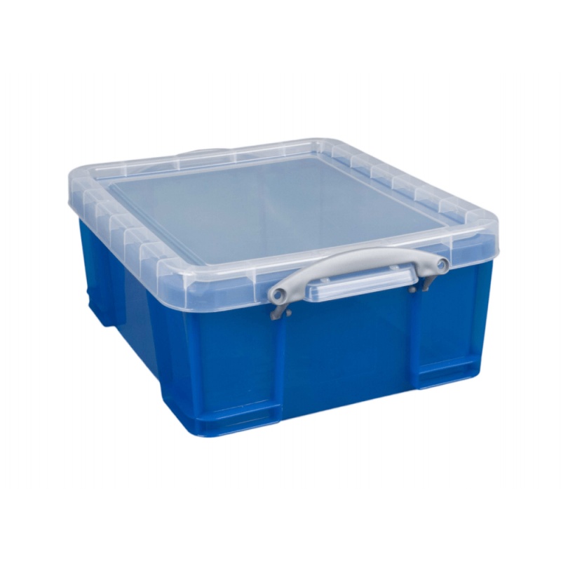 Really Useful Box Plastic Storage Container With Built-In Handles And Snap Lid, 17 Liters, Blue