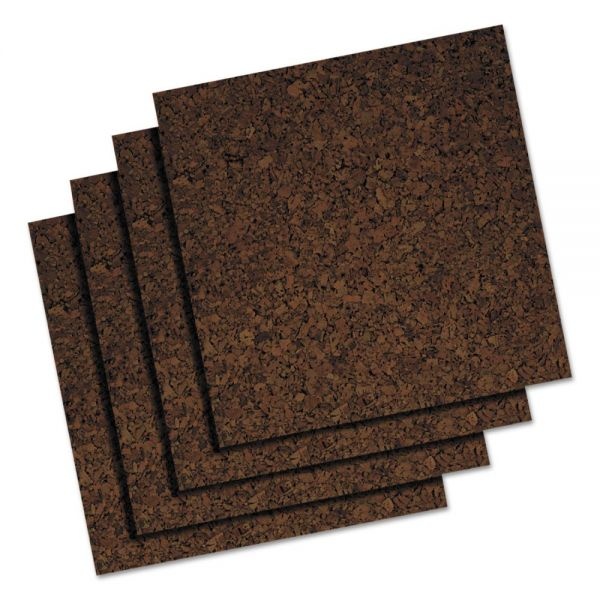 Universal Cork Tile Panels, 12 X 12, Dark Brown Surface, 4/Pack