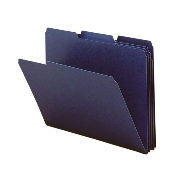 Smead 1/3-Cut Color Pressboard Tab Folders, Letter Size, 50% Recycled, Dark Blue, Box Of 25
