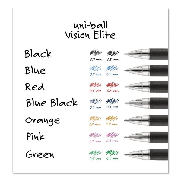 Uniball Vision Elite Hybrid Gel Pen, Stick, Extra-Fine 0.5 Mm, Red Ink, Black/Red/Clear Barrel