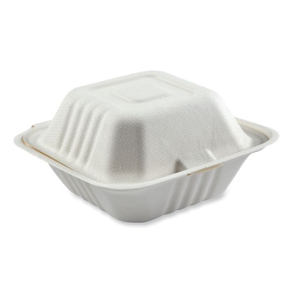 EarthChoice Vented Microwavable MFPP Hinged Lid Container, 2-Compartment, 9  x 6 x 3.1, White, Plastic, 170/Carton