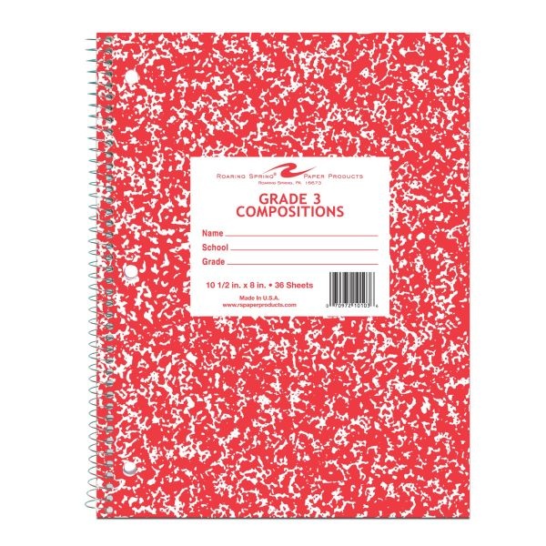 Grade Three Notebook 10.5" X 8" Red Cover