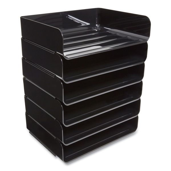 Tru Red Side-Load Stackable Plastic Document Tray, 1 Section, Letter-Size, 12.63 X 9.72 X 3.01, Black, 6/Pack