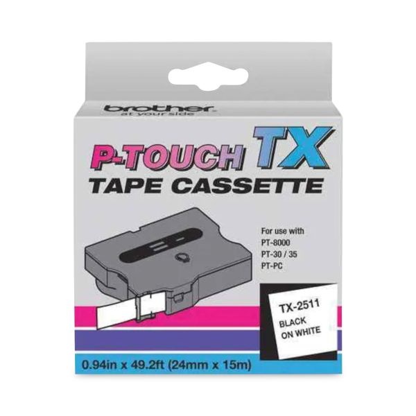 Brother P-Touch Tx Tape Cartridge For Pt-8000, Pt-Pc, Pt-30/35, 1" X 50 Ft, Black On White