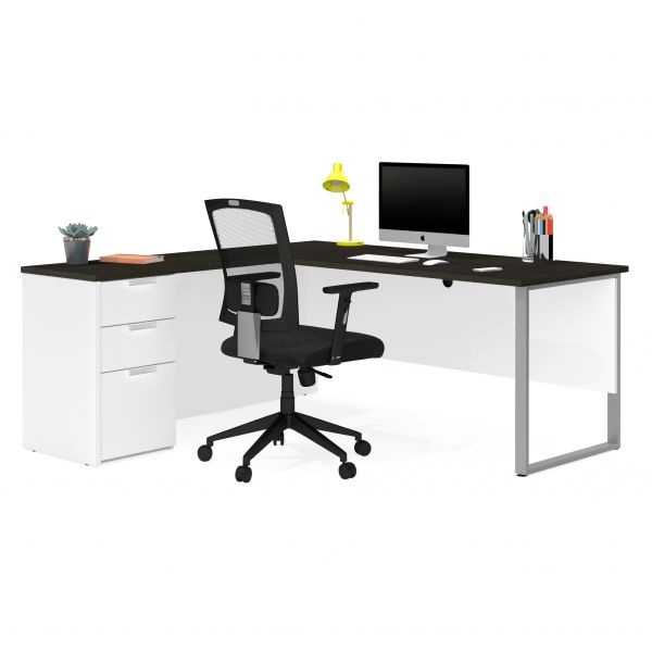 Bestar Pro-Concept Plus L-Desk With Metal Leg In White & Deep Grey