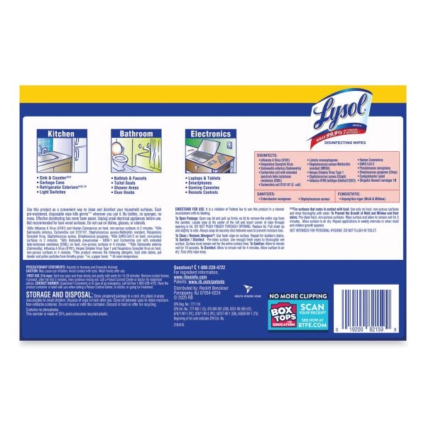 Lysol Brand Disinfecting Wipes, 7 X 7.25, Lemon And Lime Blossom, 35 Wipes/Canister, 3 Canisters/Pack, 4 Packs/Carton