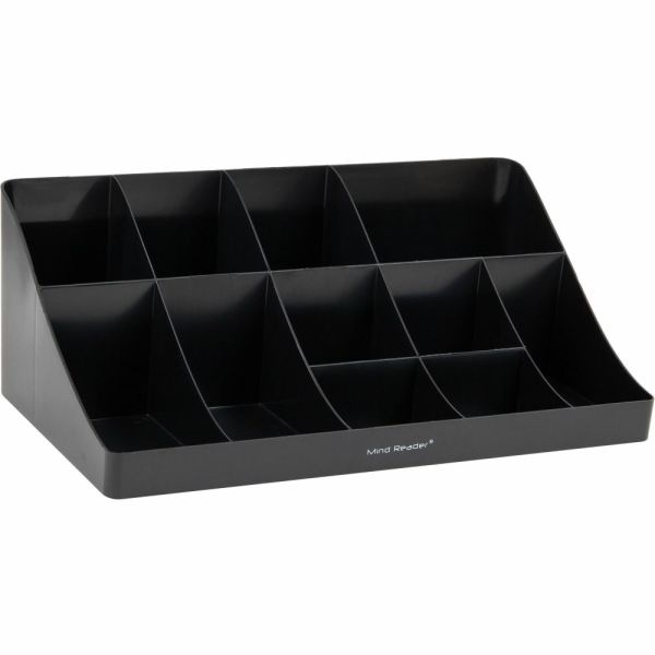 Mind Reader Anchor Collection 11 Compartment Coffee Condiment Organizer, 6 5/8"H X 6 1/2"W X 17 13/16"D, Black