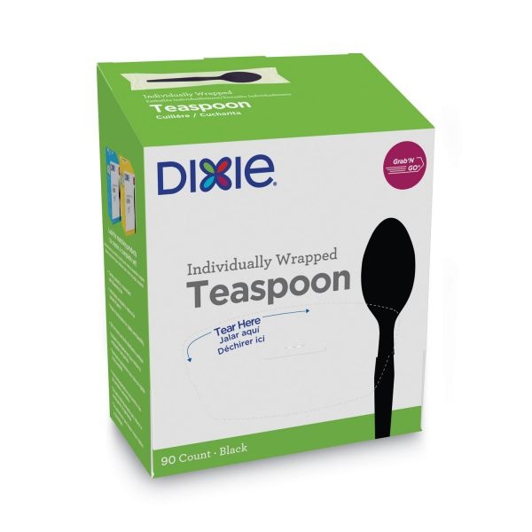 Dixie Grab’N Go Wrapped Cutlery, Teaspoons, Black, 90/Box, 6 Box/Carton