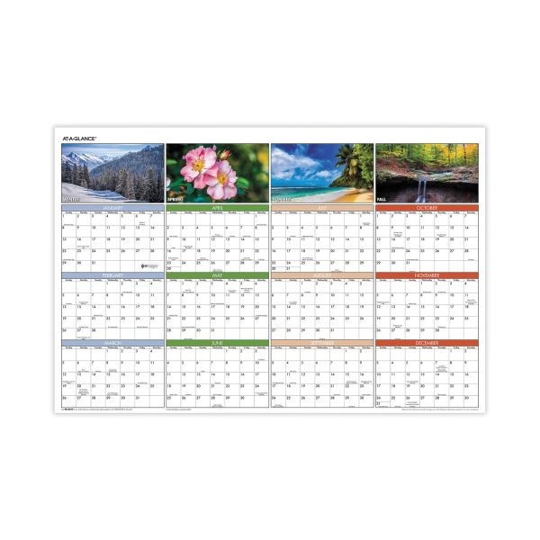 At-A-Glance Seasons In Bloom Vertical/Horizontal Erasable Wall Planner, 24 X 36, 2023 Calendar