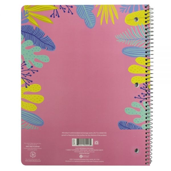U Style Antimicrobial Notebook With Microban Antimicrobial Protection, 8-1/2" X 10-1/2", 1 Subject, Wide Ruled, 80 Sheets, Pink/Tropical