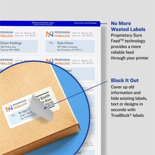 Avery Shipping Labels W/ Trueblock Technology, Inkjet Printers, 2 X 4, White, 10/Sheet, 10 Sheets/Pack