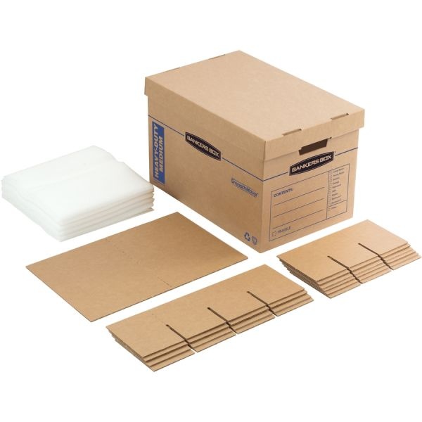 Bankers Box Smoothmove Kitchen Moving Kit With Dividers + Foam, Half Slotted Container (Hsc), Medium, 12.25" X 18.5" X 12", Brown/Blue