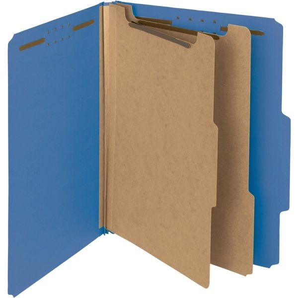 Smead Pressboard 2/5-Cut Tab Classification Folders With 2 Fasteners And 2 Dividers, 2" Expansion, Letter Size, 100% Recycled, Dark Blue, Box Of 10 Folders