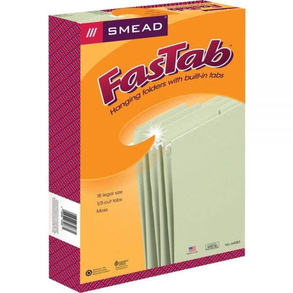 Smead Fastab Hanging Folders, Legal Size, 1/3-Cut Tabs, Moss, 20/Box