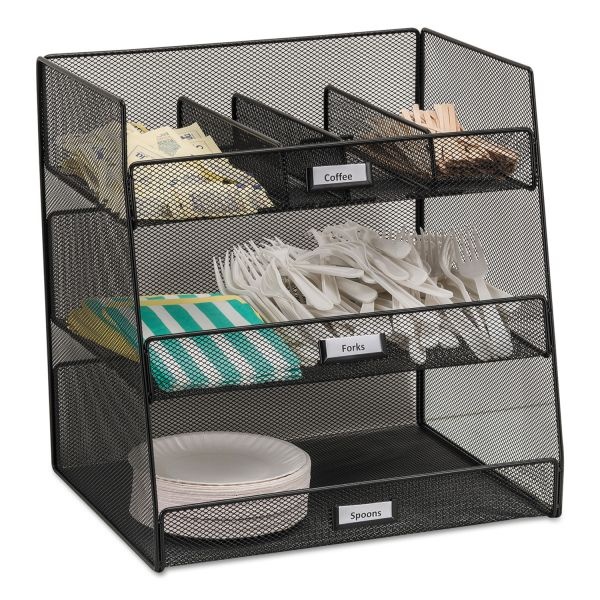 Safco Onyx Breakroom Organizers, 3 Compartments,14.63 X 11.75 X 15, Steel Mesh, Black