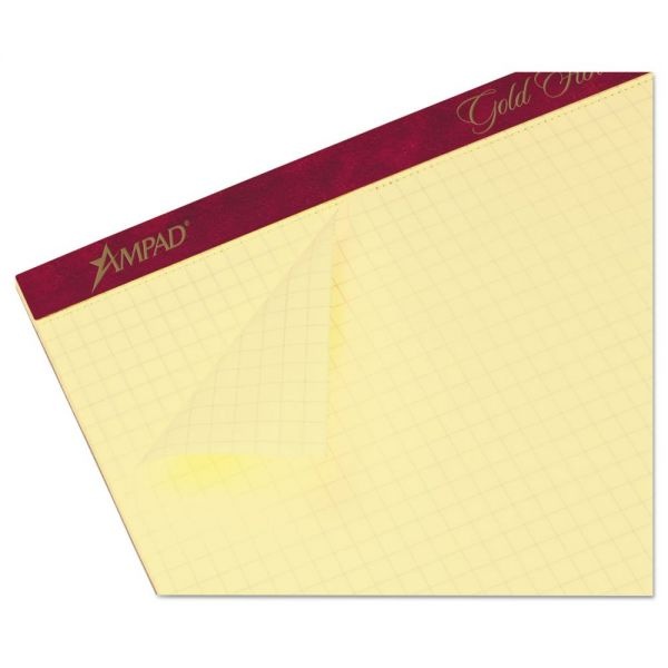 Ampad Gold Fibre Canary Quadrille Pads, Stapled With Perforated Sheets, Quadrille Rule (4 Sq/In), 50 Canary 8.5 X 11.75 Sheets
