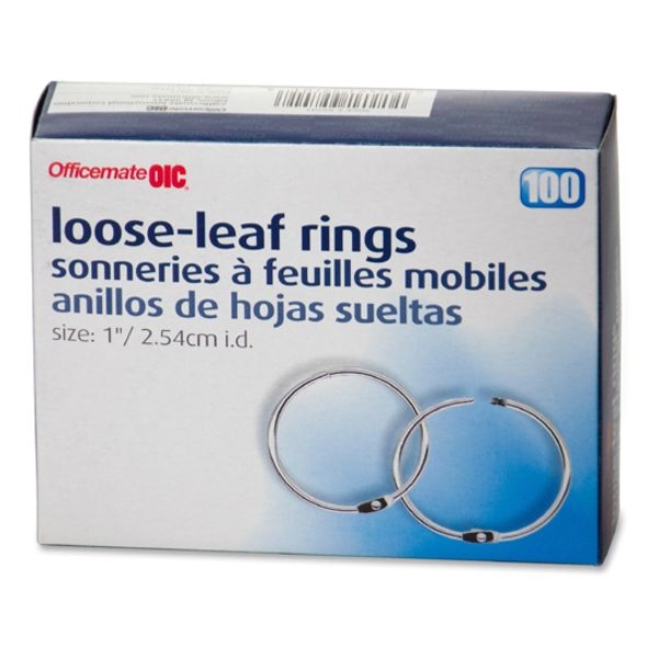 Oic Loose-Leaf Book Rings, 1" Diameter, Box Of 100