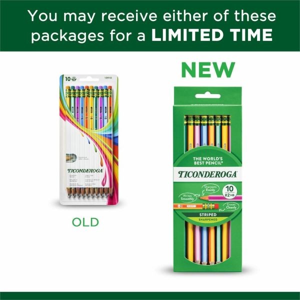 Ticonderoga Pencils, Hb (#2), Black Lead, Assorted Barrel Colors, 10/Pack