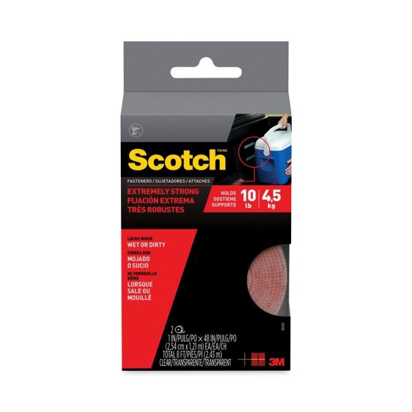 Scotch Extreme Fasteners, 1" X 4 Ft, Clear, 2/Pack