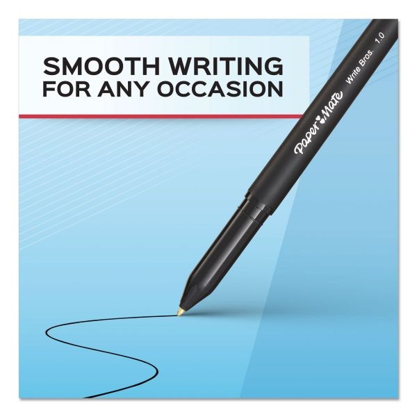 Paper Mate Write Bros. Ballpoint Pen, Stick, Medium 1 Mm, Black Ink, Black Barrel, Dozen