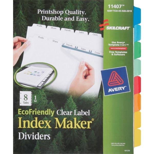 Skilcraft Index Maker Label Dividers, Clear, Set Of 8