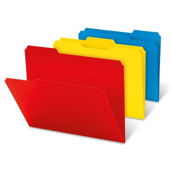 Poly File Folders, Letter Size, 1/3 Cut, Assorted Colors, Pack Of 12